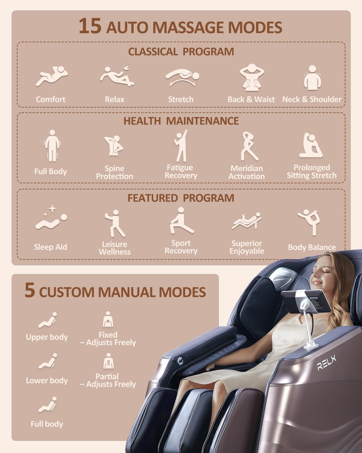 Massage Chair Full Body, 20 Modes Zero Gravity Sl-Track Shiatsu Massage Chair Built-In Heat System, Airbag Massage with Body Scan, Deep Yoga Stretch, Calfrest Extension and AI Control(Brown)