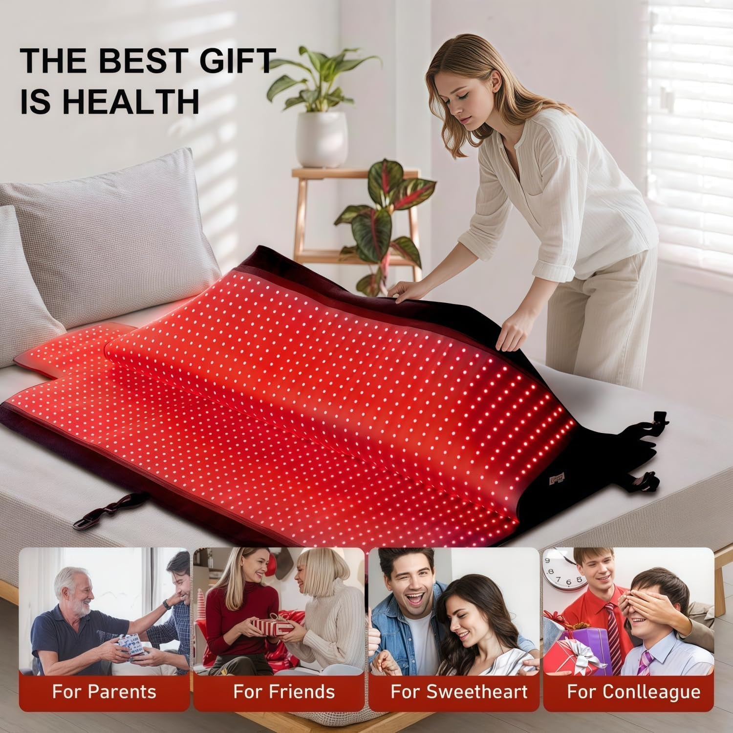 2026 Upgraded Dual Wavelength LED Beads 660Nm&850Nm Red Light Therapy Mat Full Body, Used to Face and Body Pain Relief Skin Health Personal Care for Women Men, 75" X 35'' (Black)