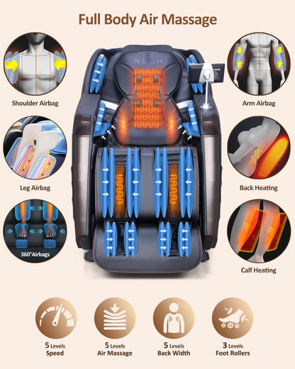 Massage Chair Full Body, 20 Modes Zero Gravity Sl-Track Shiatsu Massage Chair Built-In Heat System, Airbag Massage with Body Scan, Deep Yoga Stretch, Calfrest Extension and AI Control(Brown)