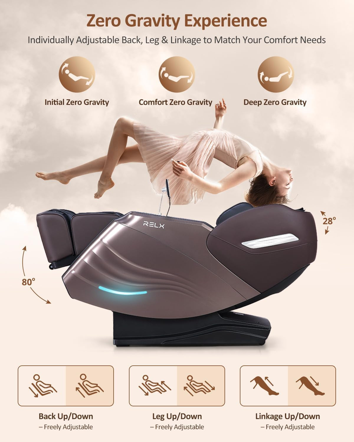 Massage Chair Full Body, 20 Modes Zero Gravity Sl-Track Shiatsu Massage Chair Built-In Heat System, Airbag Massage with Body Scan, Deep Yoga Stretch, Calfrest Extension and AI Control(Brown)
