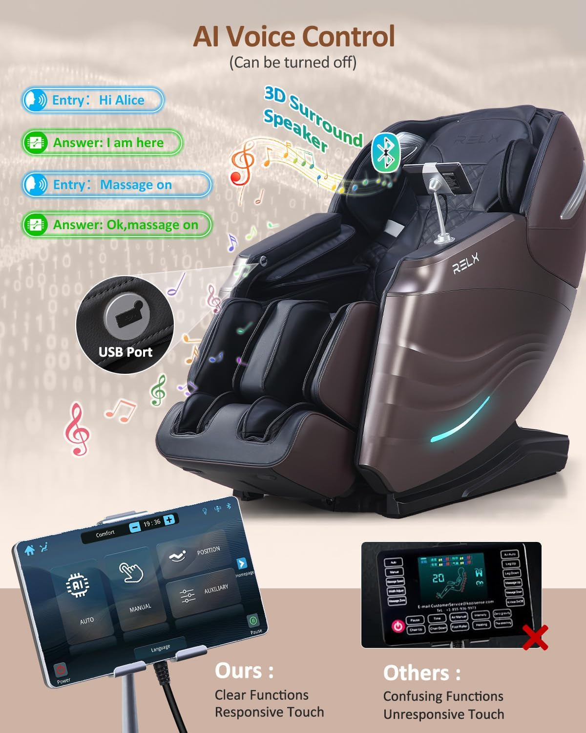 Massage Chair Full Body, 20 Modes Zero Gravity Sl-Track Shiatsu Massage Chair Built-In Heat System, Airbag Massage with Body Scan, Deep Yoga Stretch, Calfrest Extension and AI Control(Brown)