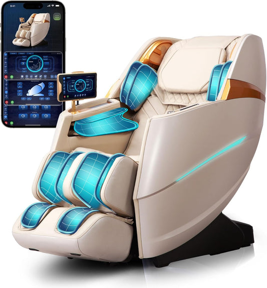 Massage Chair Full Body, 4D Zero Gravity Massage Chairs, 20 Auto Modes, 11 Massage Technique, 40 Airbags Shiatsu Massage, APP Control with Hifi Bluetooth Speaker Beige