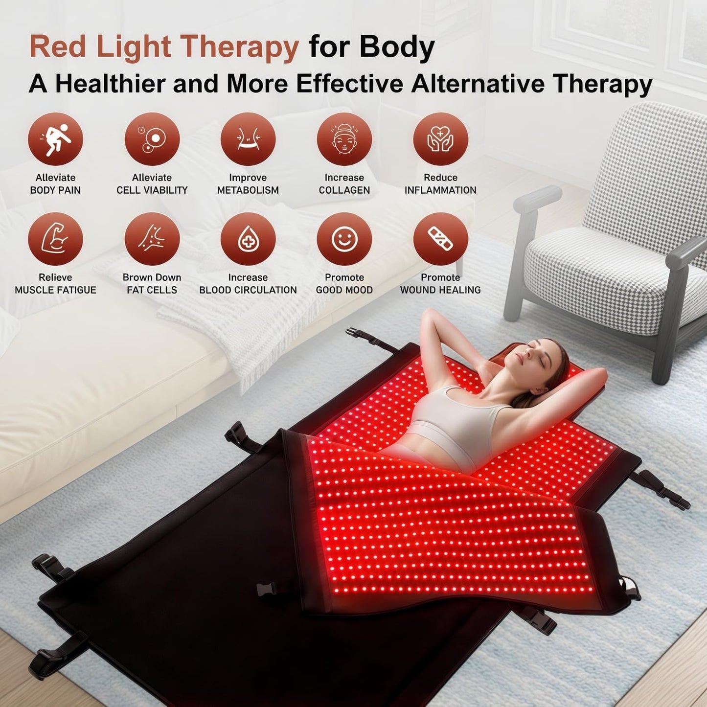 2026 Upgraded Dual Wavelength LED Beads 660Nm&850Nm Red Light Therapy Mat Full Body, Used to Face and Body Pain Relief Skin Health Personal Care for Women Men, 75" X 35'' (Black)