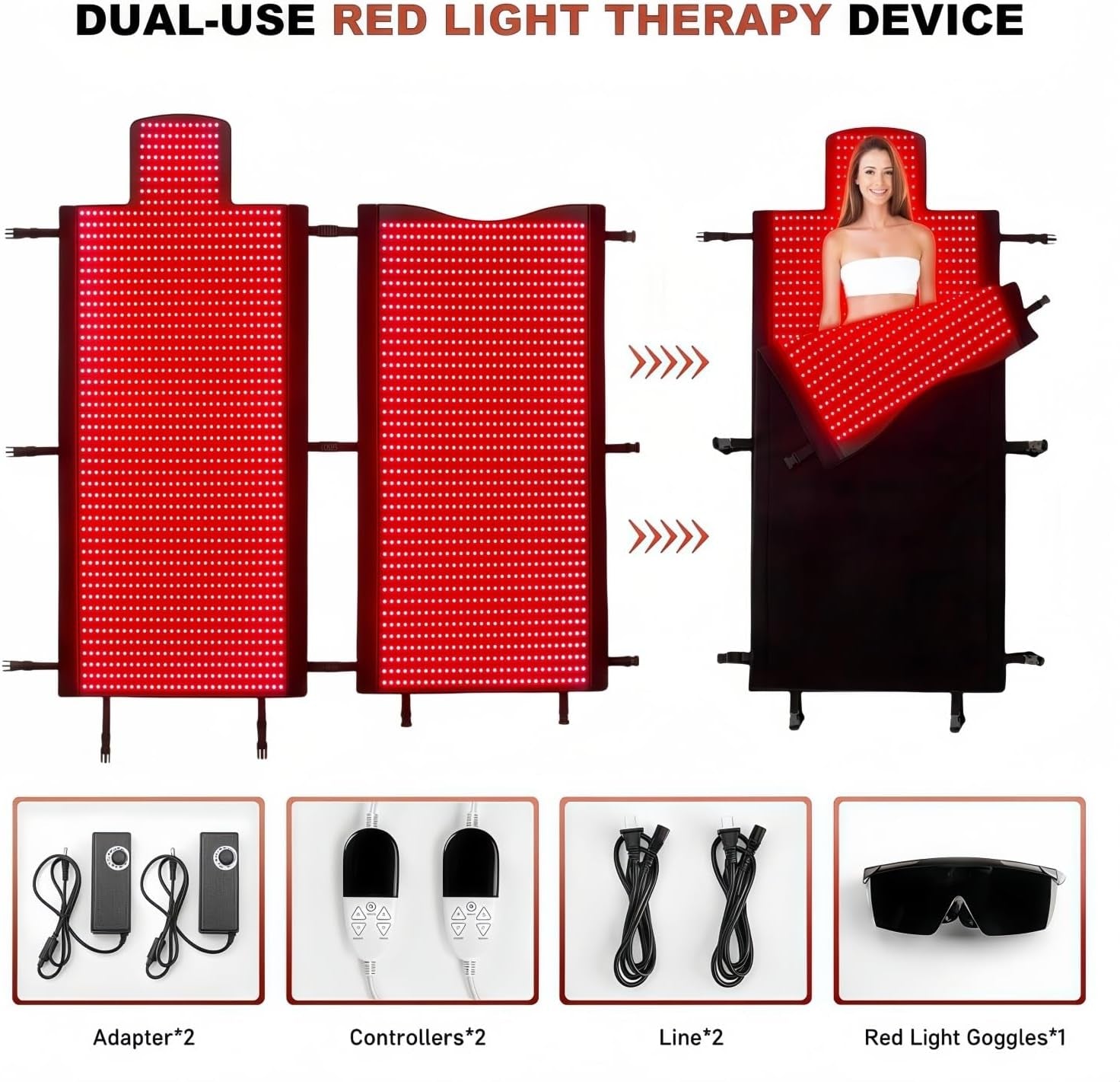 2026 Upgraded Dual Wavelength LED Beads 660Nm&850Nm Red Light Therapy Mat Full Body, Used to Face and Body Pain Relief Skin Health Personal Care for Women Men, 75" X 35'' (Black)
